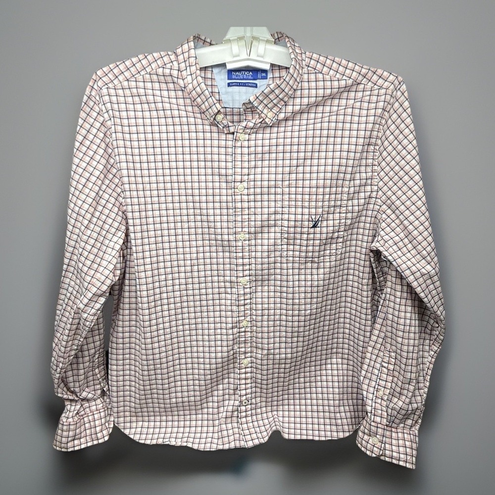 Nautica Mens 3XL Blue Peach Checkered Long Sleeve Button Down Shirt Blue Sail